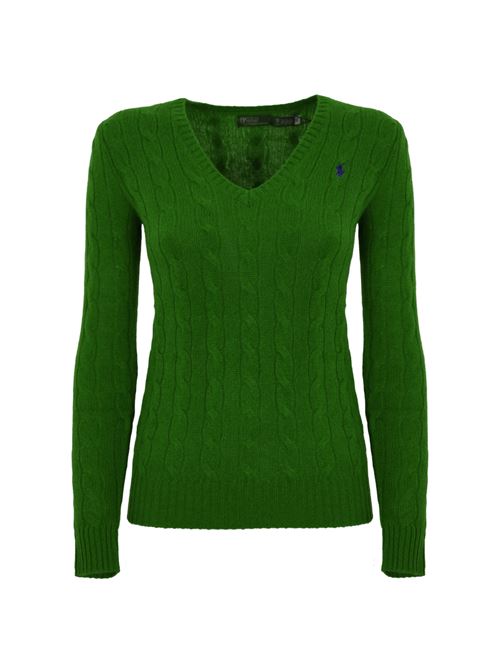 Maglione intrecciato con scollo a V verde POLO RALPH LAUREN | 211 910422017